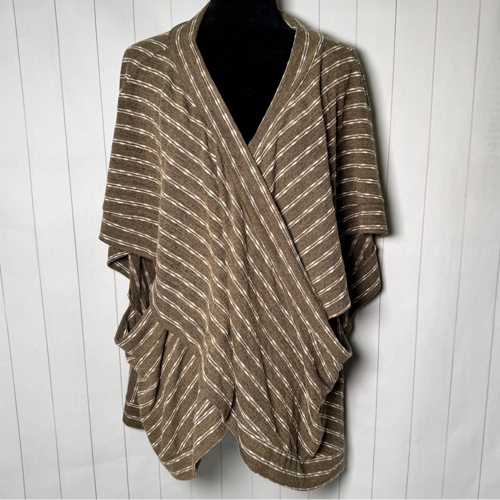 SIMPLE Suzanne Betro Brown Striped Wrap Tunic Knit Top Lagenlook Layering 4X